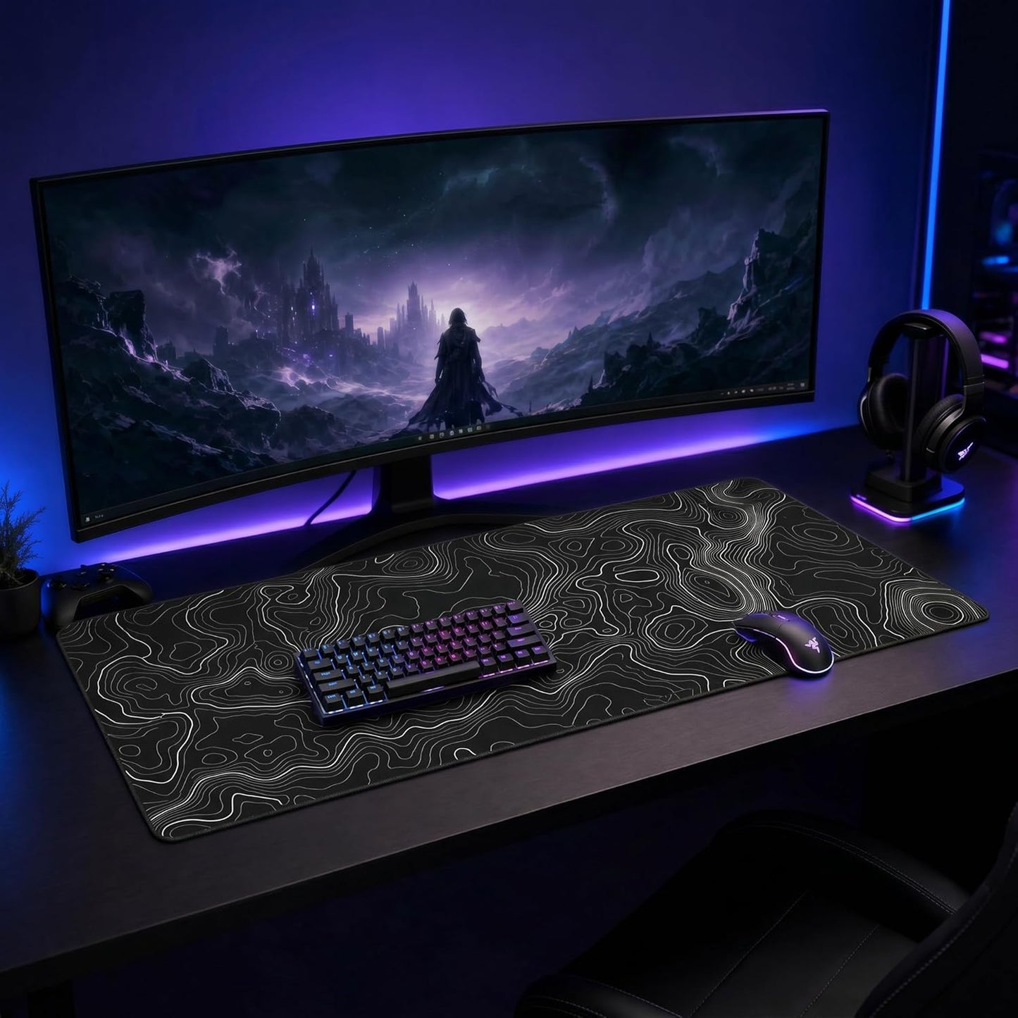 Large Mouse Pad Mat (35X17 In) Extended XXXL Gaming Mouse Pad with Non-Slip Rubber Base,Background Topographic Map Lines Contour Geographic for Gaming Office Laptop Computer Men Women