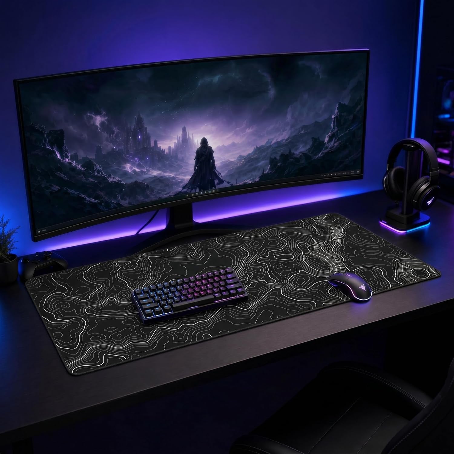 Large Mouse Pad Mat (35X17 In) Extended XXXL Gaming Mouse Pad with Non-Slip Rubber Base,Background Topographic Map Lines Contour Geographic for Gaming Office Laptop Computer Men Women