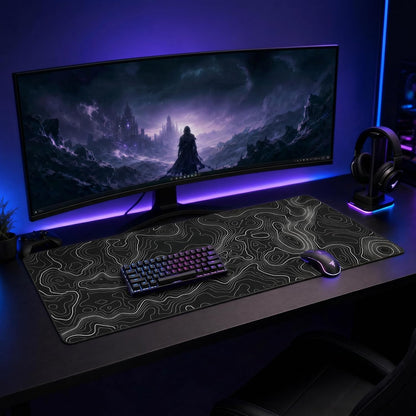 Large Mouse Pad Mat (35X17 In) Extended XXXL Gaming Mouse Pad with Non-Slip Rubber Base,Background Topographic Map Lines Contour Geographic for Gaming Office Laptop Computer Men Women