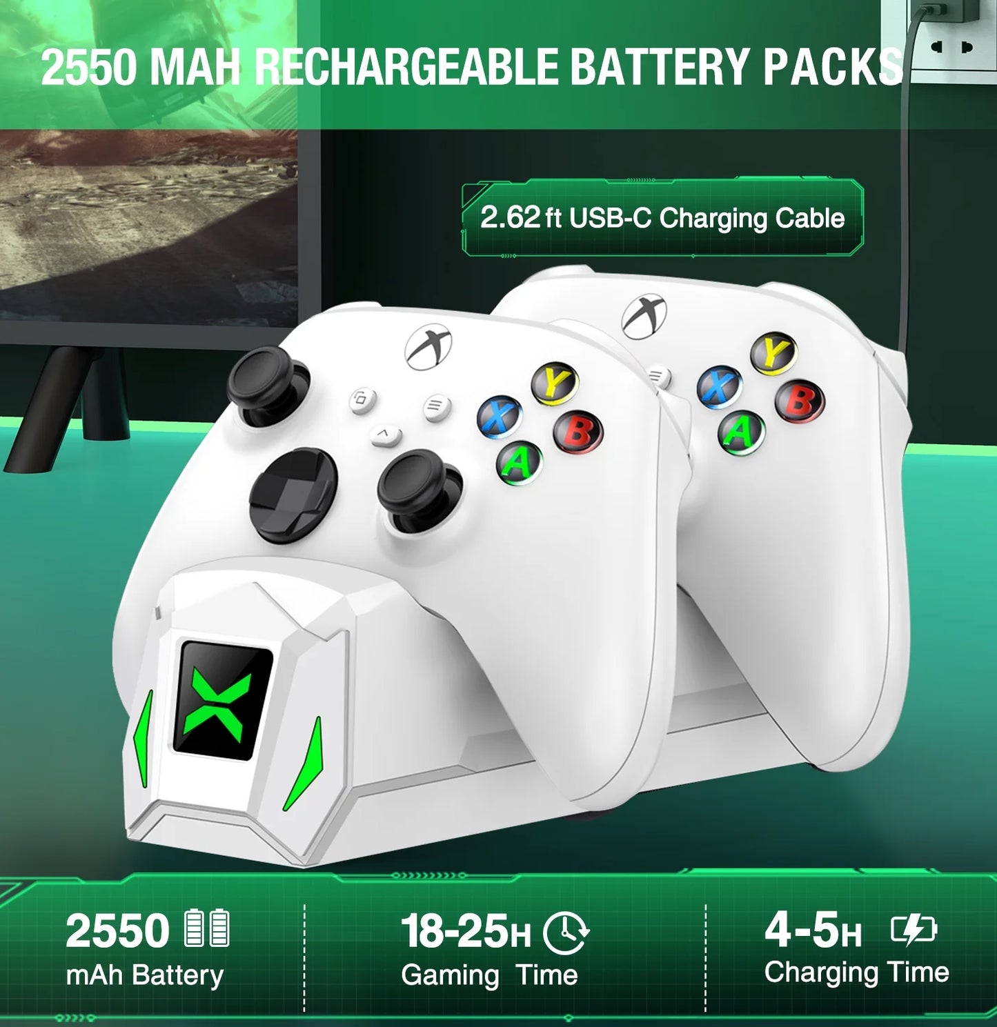 Dual Xbox Controller Charger with 2×5520Mwh Battery Packs for Xbox Series X|S/One/Elite