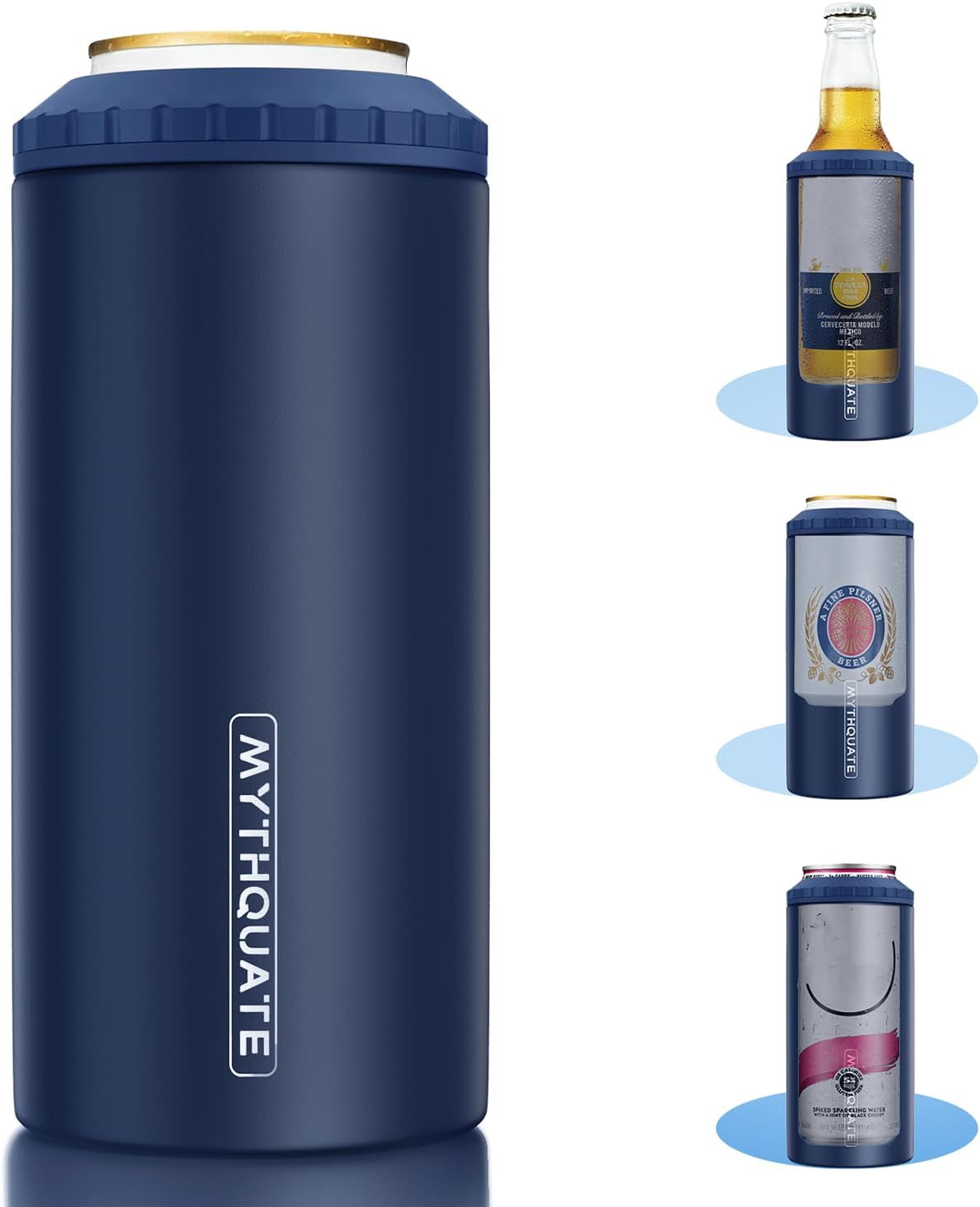 3 in 1 Slim Can Cooler for 12 OZ Skinny Can, Regular Can & Beer Bottle - Keep Cold for 6 Hours - Double Walled Insulated Stainless Steel Vacuum Beverage Can Insulator (Navy Blue)