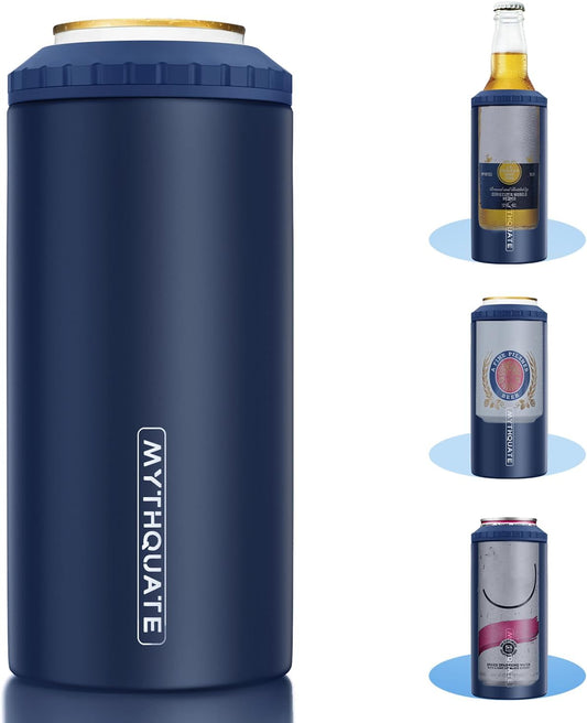 3 in 1 Slim Can Cooler for 12 OZ Skinny Can, Regular Can & Beer Bottle - Keep Cold for 6 Hours - Double Walled Insulated Stainless Steel Vacuum Beverage Can Insulator (Navy Blue)