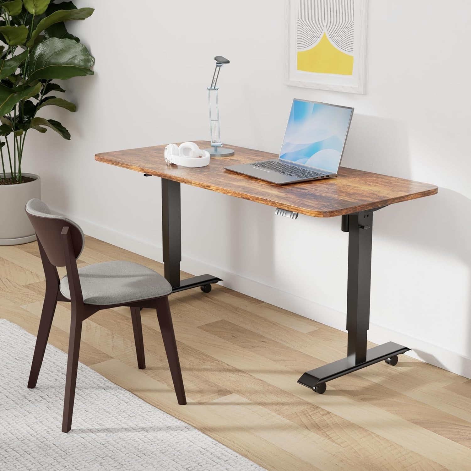 Electric Standing Desk 55X24 Inches，Height Adjustable Sit Stand up Desk for Home Office, Ergonomic Computer Workstation with 178LBS Load Capacity & Quiet Motor, Two-Piece Desktop, Rustic Brown