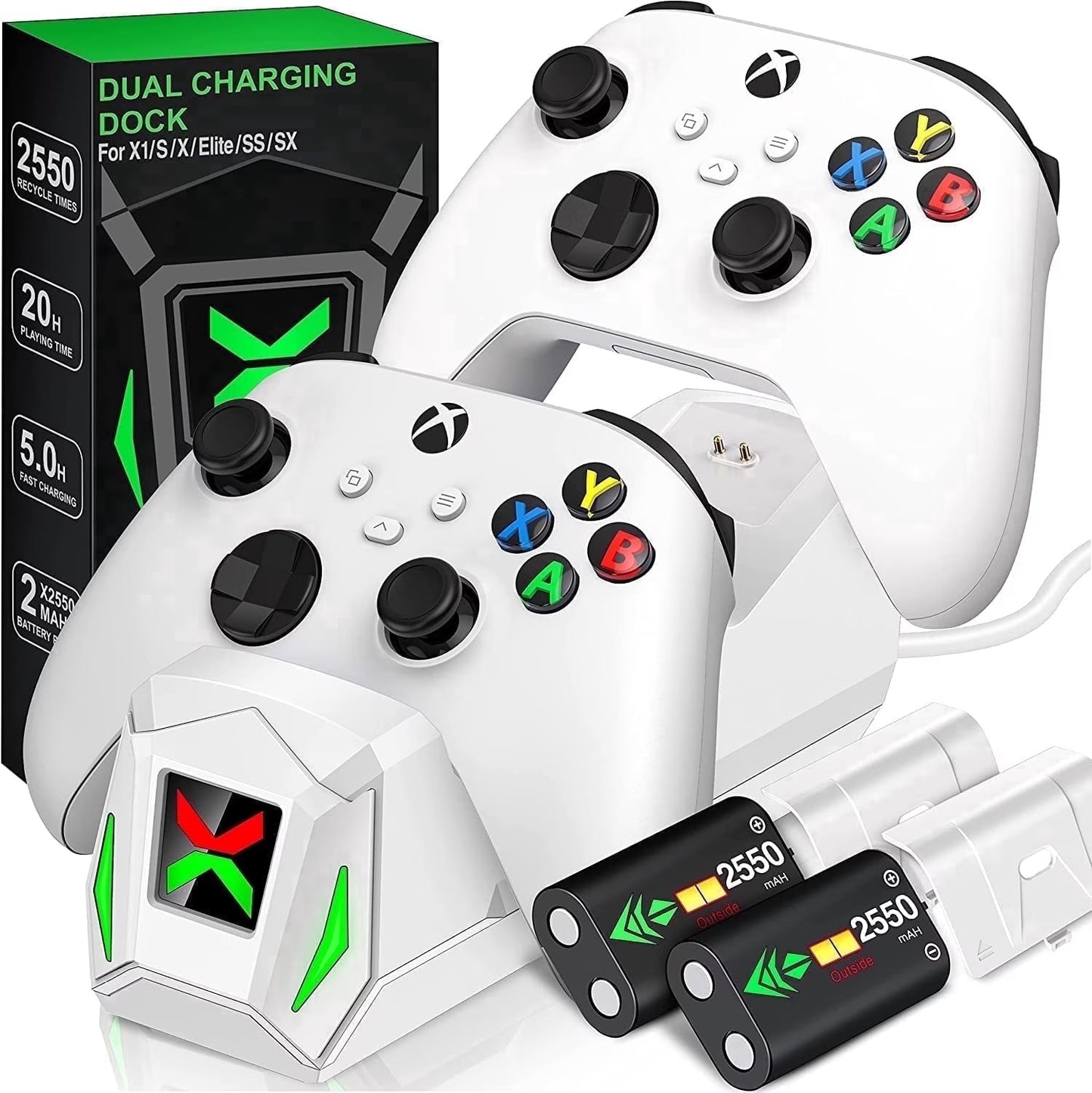 Dual Xbox Controller Charger with 2×5520Mwh Battery Packs for Xbox Series X|S/One/Elite