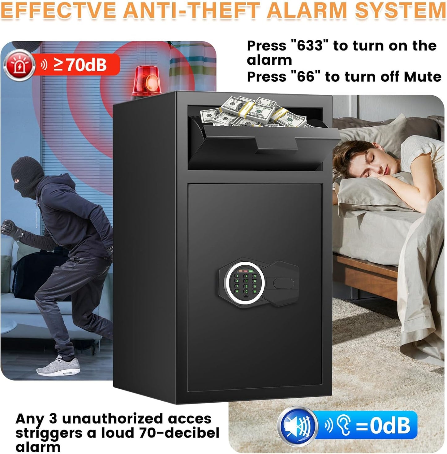 2.7 Cubic Drop Slot Safes for Money Jewelry, Drop Safe for Business with Combination Lock and Key, Mute Function,Depository Safe for Money Jewelry Home Business Office