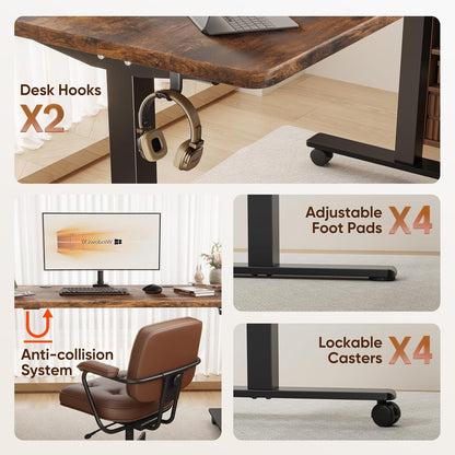 Electric Standing Desk 55X24 Inches，Height Adjustable Sit Stand up Desk for Home Office, Ergonomic Computer Workstation with 178LBS Load Capacity & Quiet Motor, Two-Piece Desktop, Rustic Brown