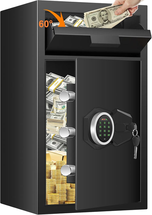 2.7 Cubic Drop Slot Safes for Money Jewelry, Drop Safe for Business with Combination Lock and Key, Mute Function,Depository Safe for Money Jewelry Home Business Office