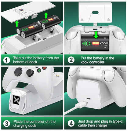 Dual Xbox Controller Charger with 2×5520Mwh Battery Packs for Xbox Series X|S/One/Elite