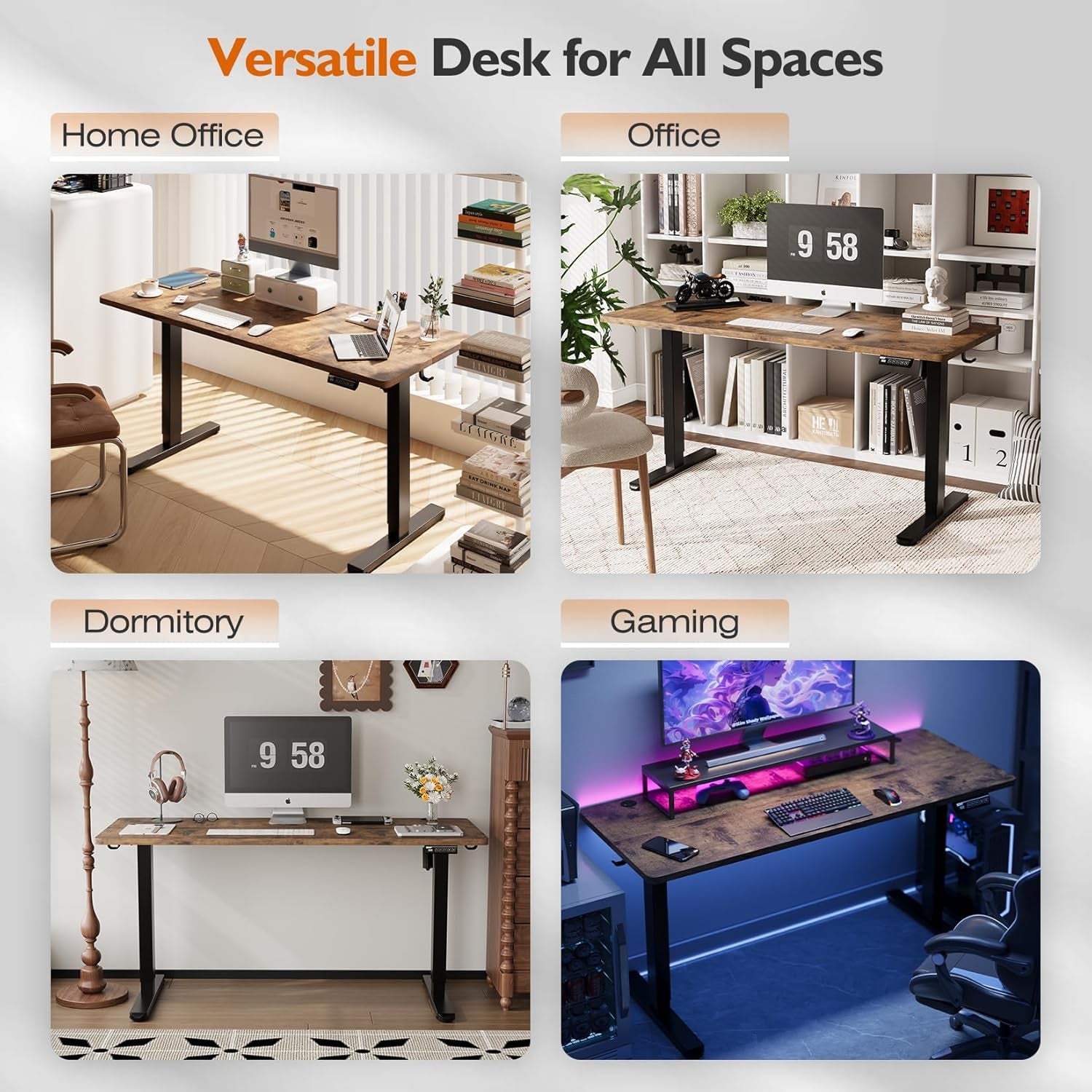 Electric Standing Desk 55X24 Inches，Height Adjustable Sit Stand up Desk for Home Office, Ergonomic Computer Workstation with 178LBS Load Capacity & Quiet Motor, Two-Piece Desktop, Rustic Brown