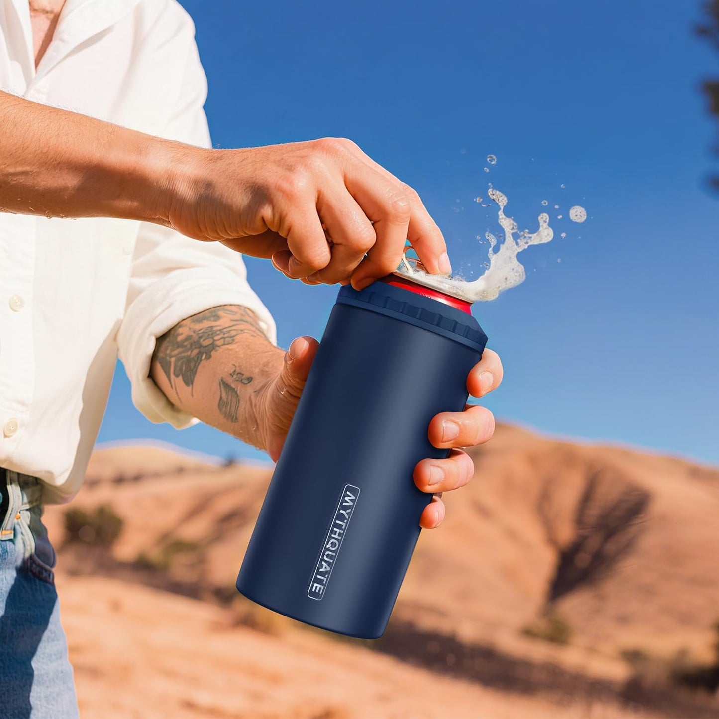 3 in 1 Slim Can Cooler for 12 OZ Skinny Can, Regular Can & Beer Bottle - Keep Cold for 6 Hours - Double Walled Insulated Stainless Steel Vacuum Beverage Can Insulator (Navy Blue)