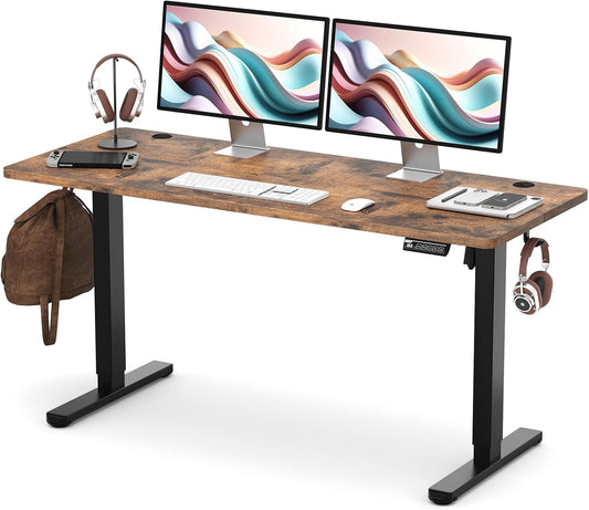 Electric Standing Desk 55X24 Inches，Height Adjustable Sit Stand up Desk for Home Office, Ergonomic Computer Workstation with 178LBS Load Capacity & Quiet Motor, Two-Piece Desktop, Rustic Brown