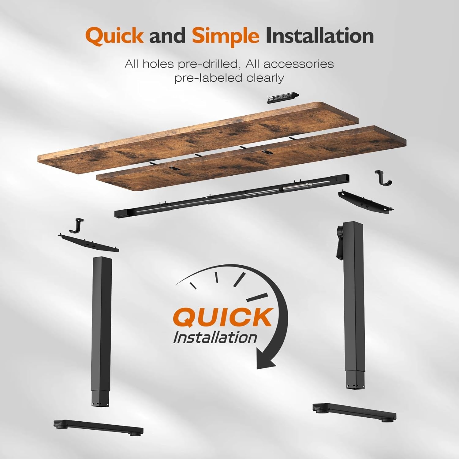 Electric Standing Desk 55X24 Inches，Height Adjustable Sit Stand up Desk for Home Office, Ergonomic Computer Workstation with 178LBS Load Capacity & Quiet Motor, Two-Piece Desktop, Rustic Brown