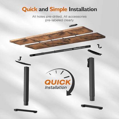 Electric Standing Desk 55X24 Inches，Height Adjustable Sit Stand up Desk for Home Office, Ergonomic Computer Workstation with 178LBS Load Capacity & Quiet Motor, Two-Piece Desktop, Rustic Brown