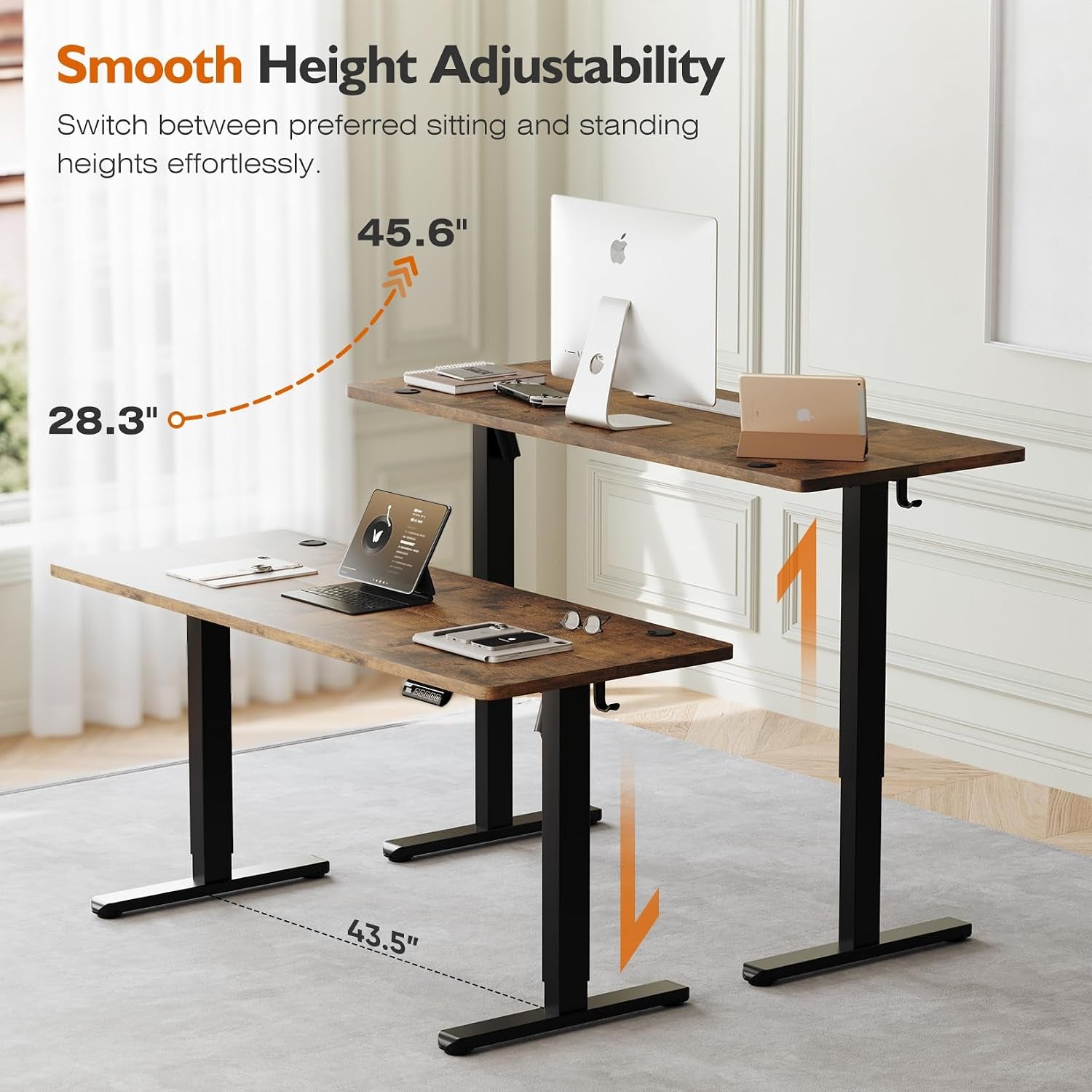 Electric Standing Desk 55X24 Inches，Height Adjustable Sit Stand up Desk for Home Office, Ergonomic Computer Workstation with 178LBS Load Capacity & Quiet Motor, Two-Piece Desktop, Rustic Brown